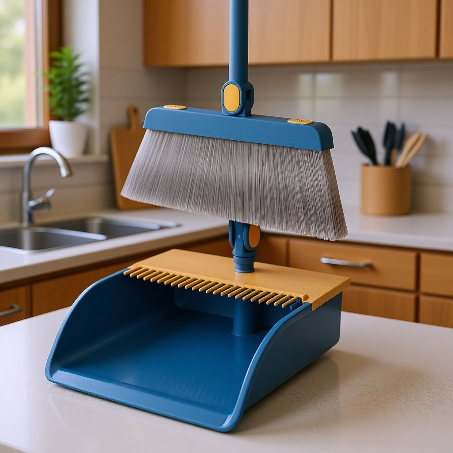 ちりとりに集めたゴミとほうきの詳細