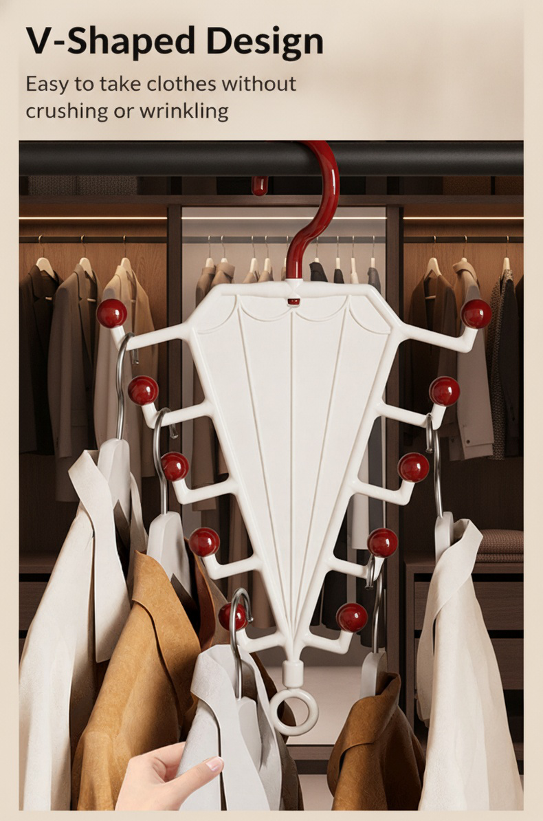 Space-saving V-shaped clothes hanger for wardrobe