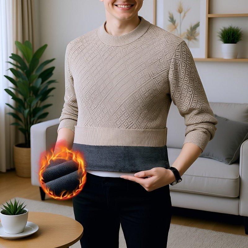 남성 솔리드 컬러 기모 니트 캐주얼 상의