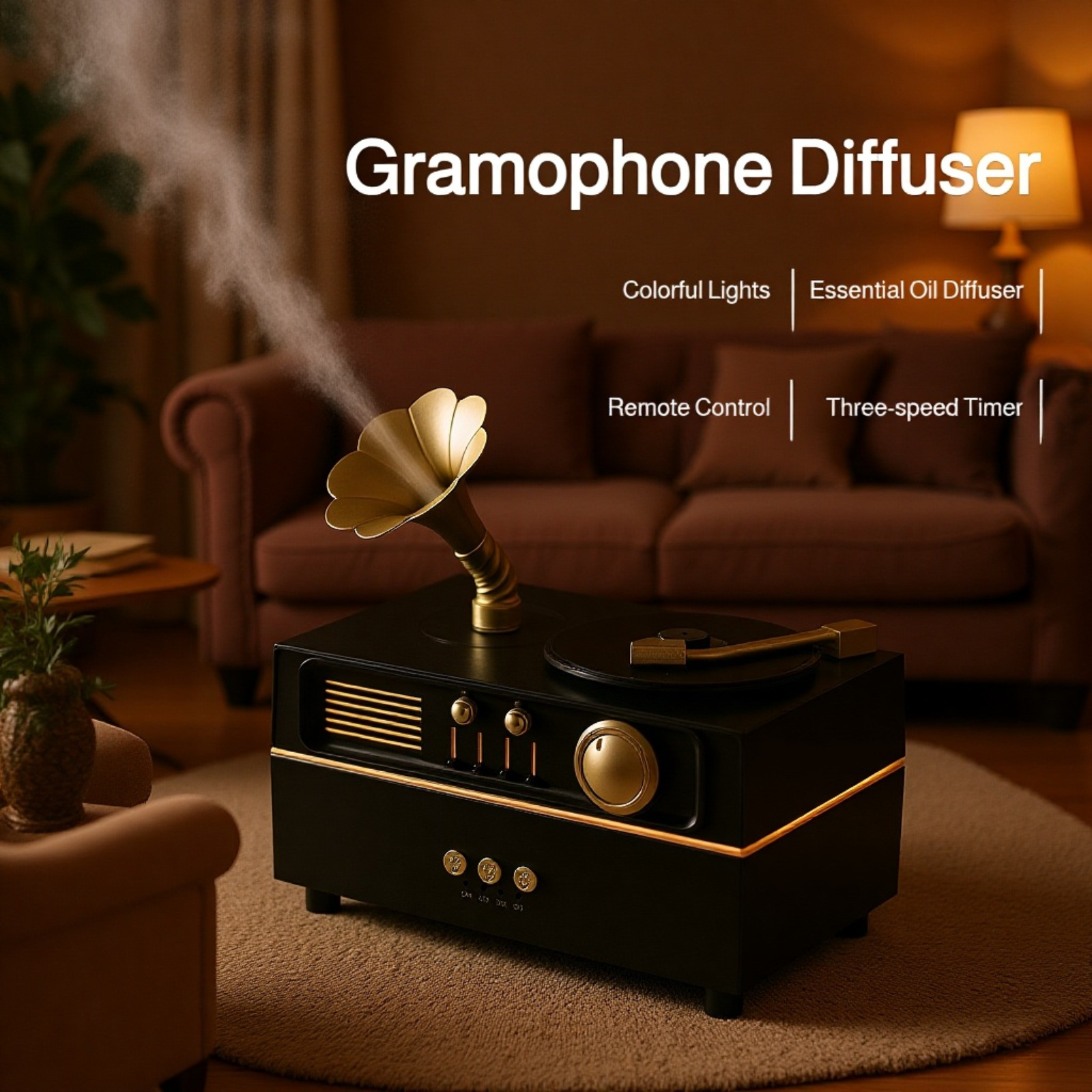 Multifunctional retro gramophone humidifier with remote control