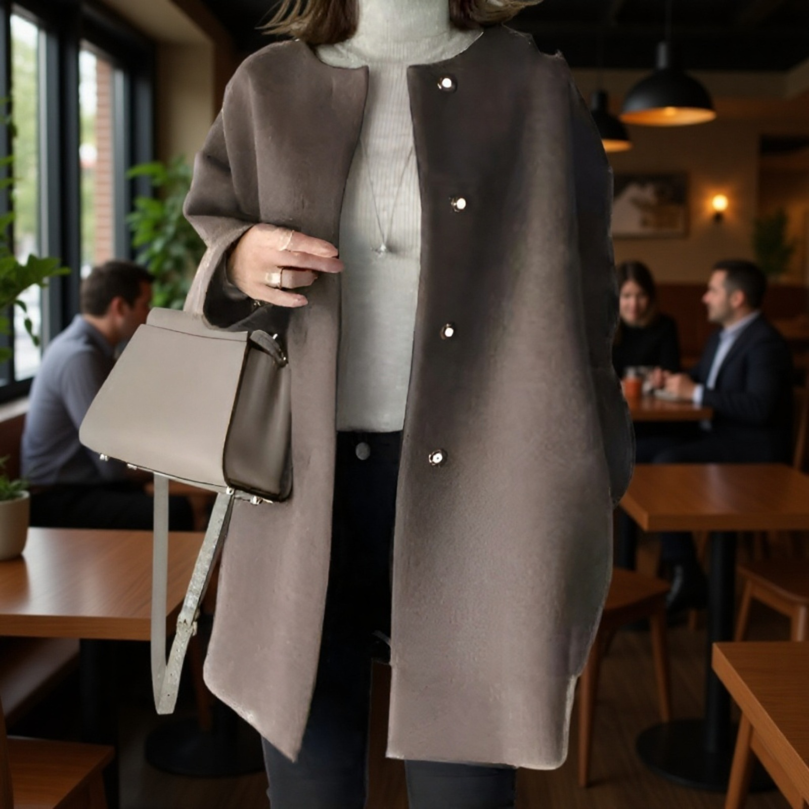 프리미엄 여성 가을 겨울 솔리드 코트 루즈핏 일자 상의 모직 코트 무드 코트