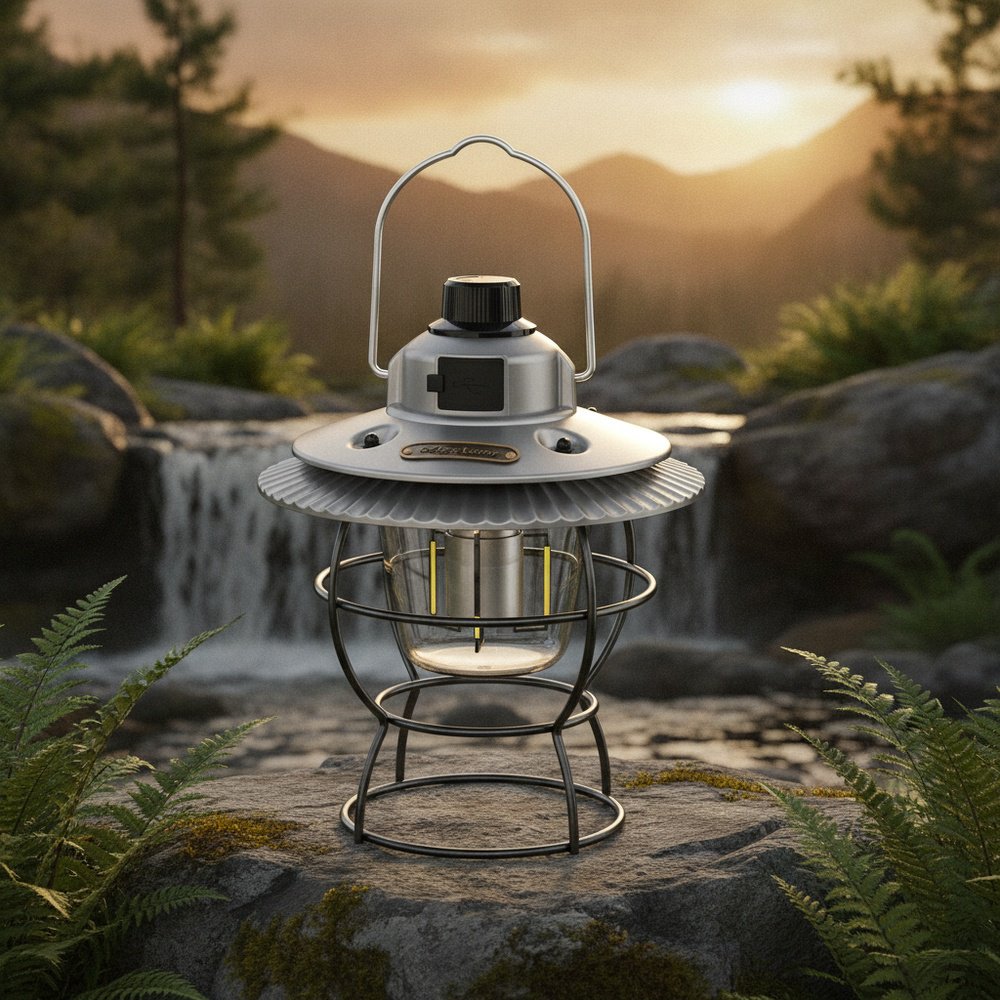 Lámpara de tienda retro recargable para exteriores, luz LED ambiental para camping