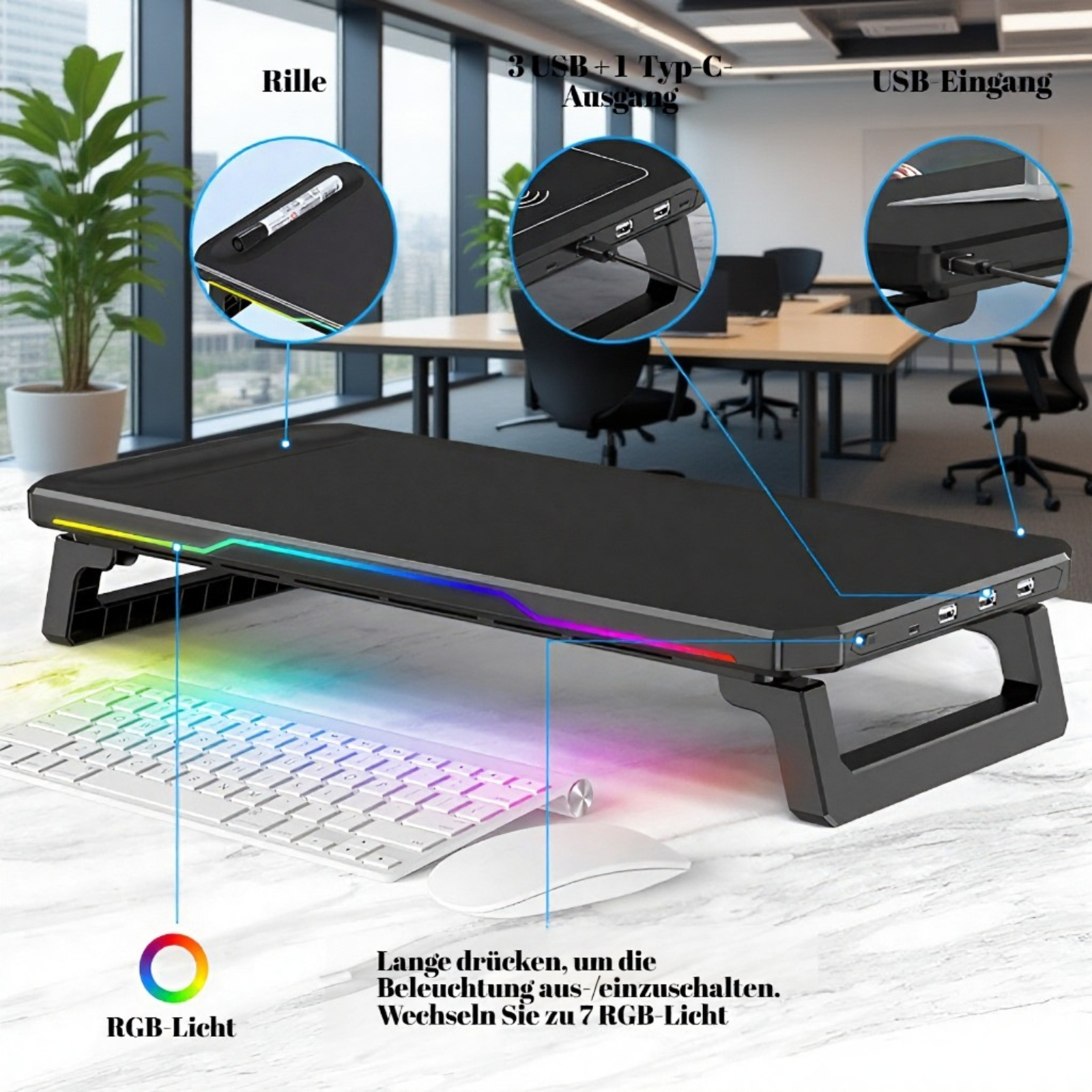 Cooler Computer-Erhöhungsständer, Erweiterungsdock, Desktop-Speicherregal, faltbares, leuchtendes Di