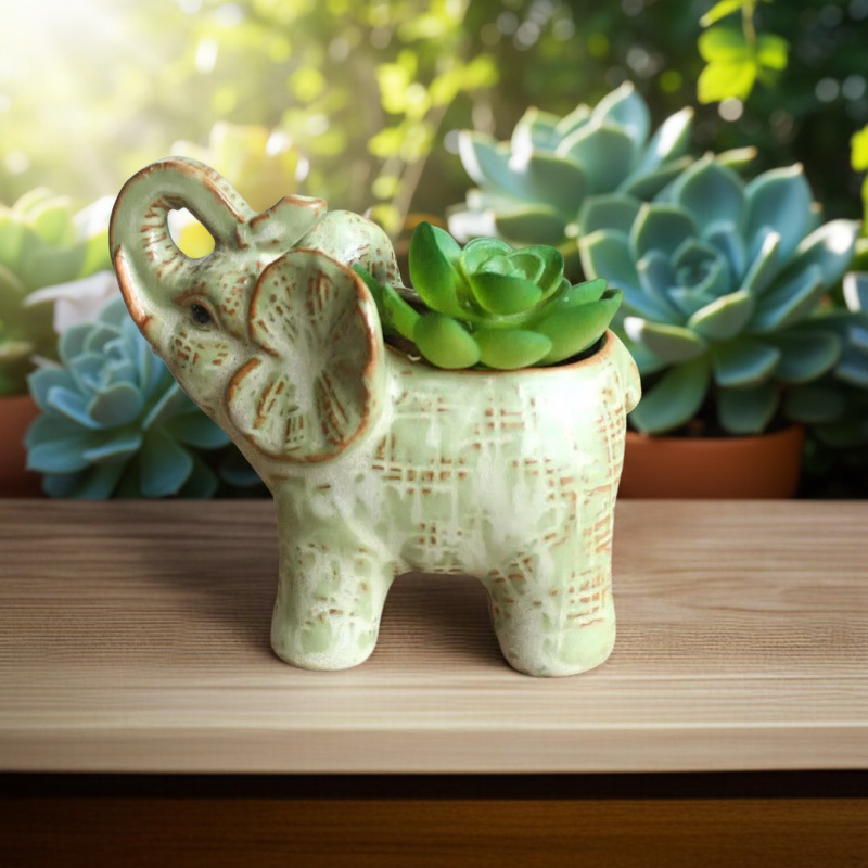 Cute elephant-shaped ceramic planter for indoor succulents