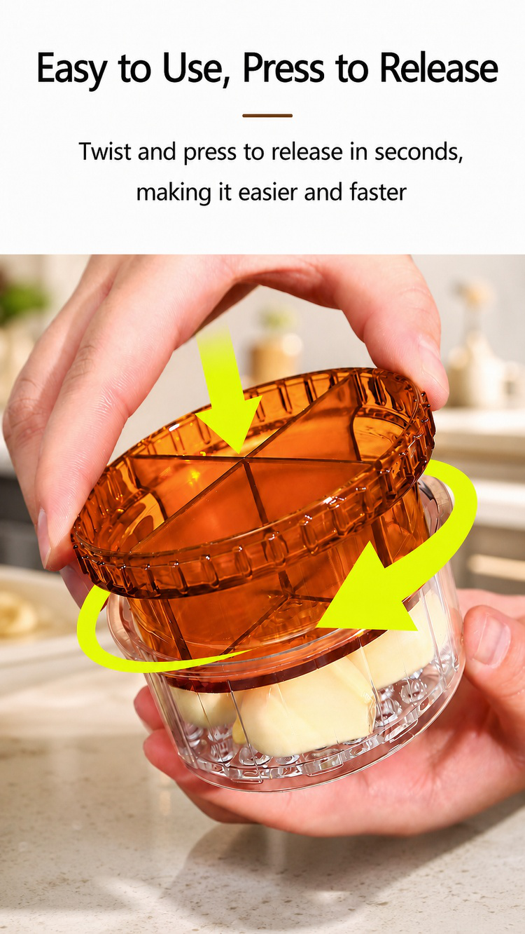 Easy-to-use garlic press with non-slip grip