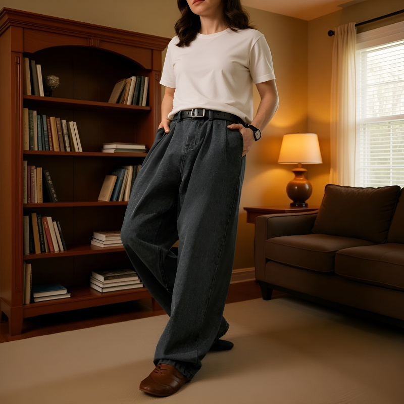 軽量ストレートパンツの着用イメージ