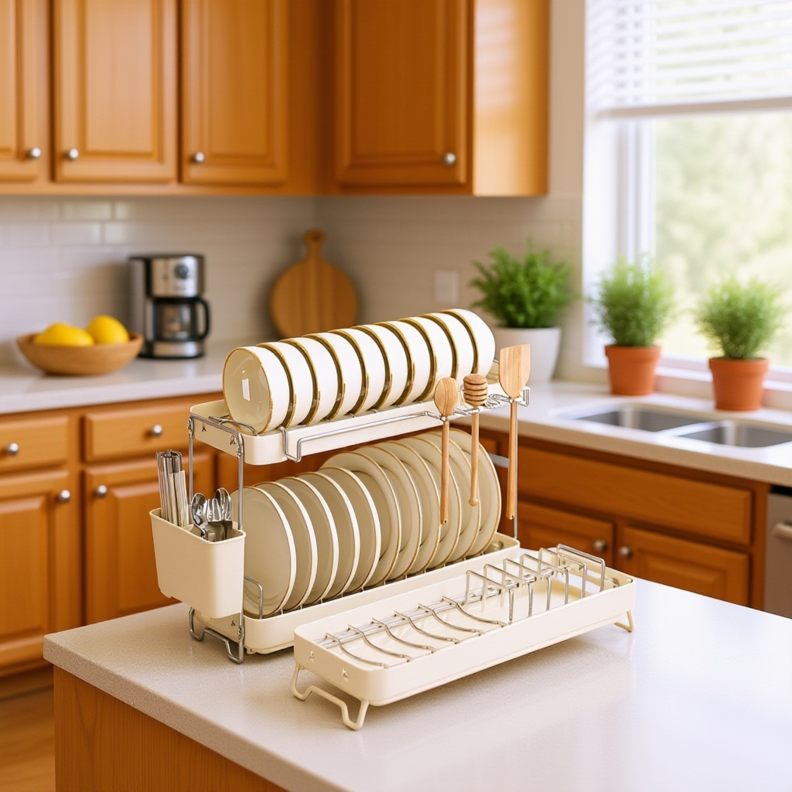 新しいステンレススチール製のボウルとプレートの排水ラックキッチンラックシンクの食器用排水バスケット食器収納ラック