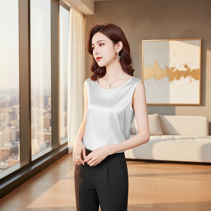 여성 이너 정장 이너 반소매 인조 실크 셔츠