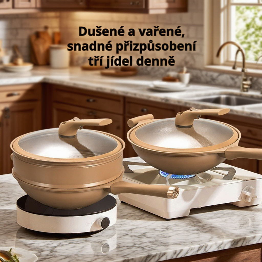 Nepřilnavá domácí pánev s mikro-tlakem