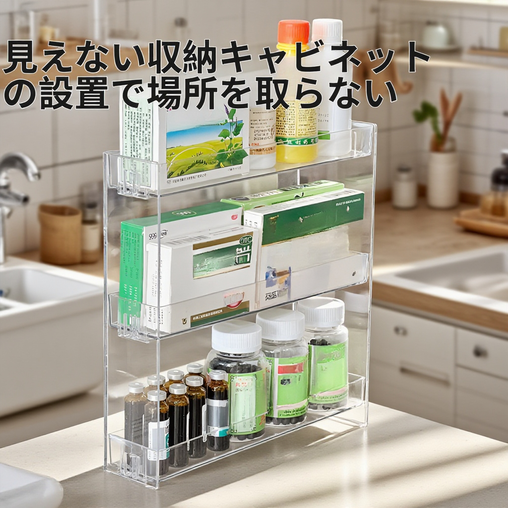 アクリル壁掛けラック 穴あけ不要 バスルーム収納棚