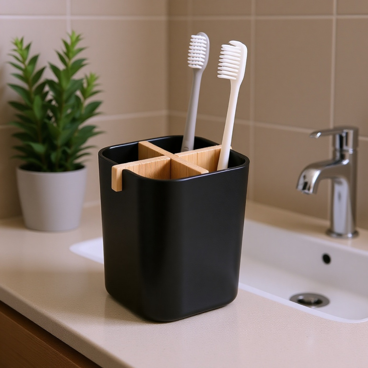 Custom Logo Bamboo Desk Organizer Pen Holder