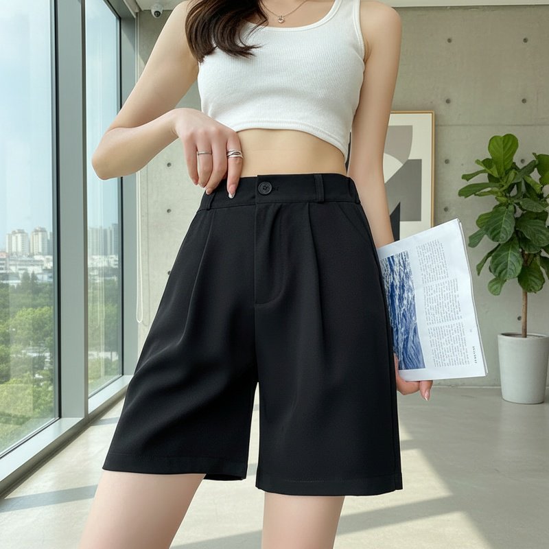 하이웨스트 통기 와이드 5 부 팬츠