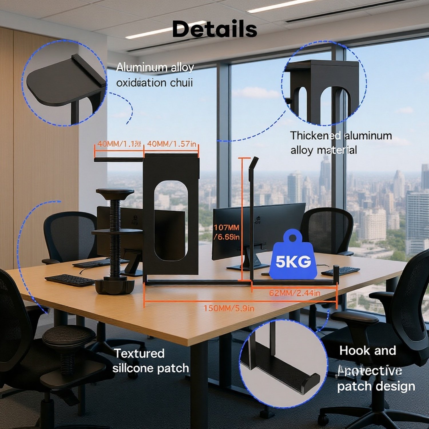 Laptop stand with side keyboard storage, includes headphone holder, handle hook, and tablet.