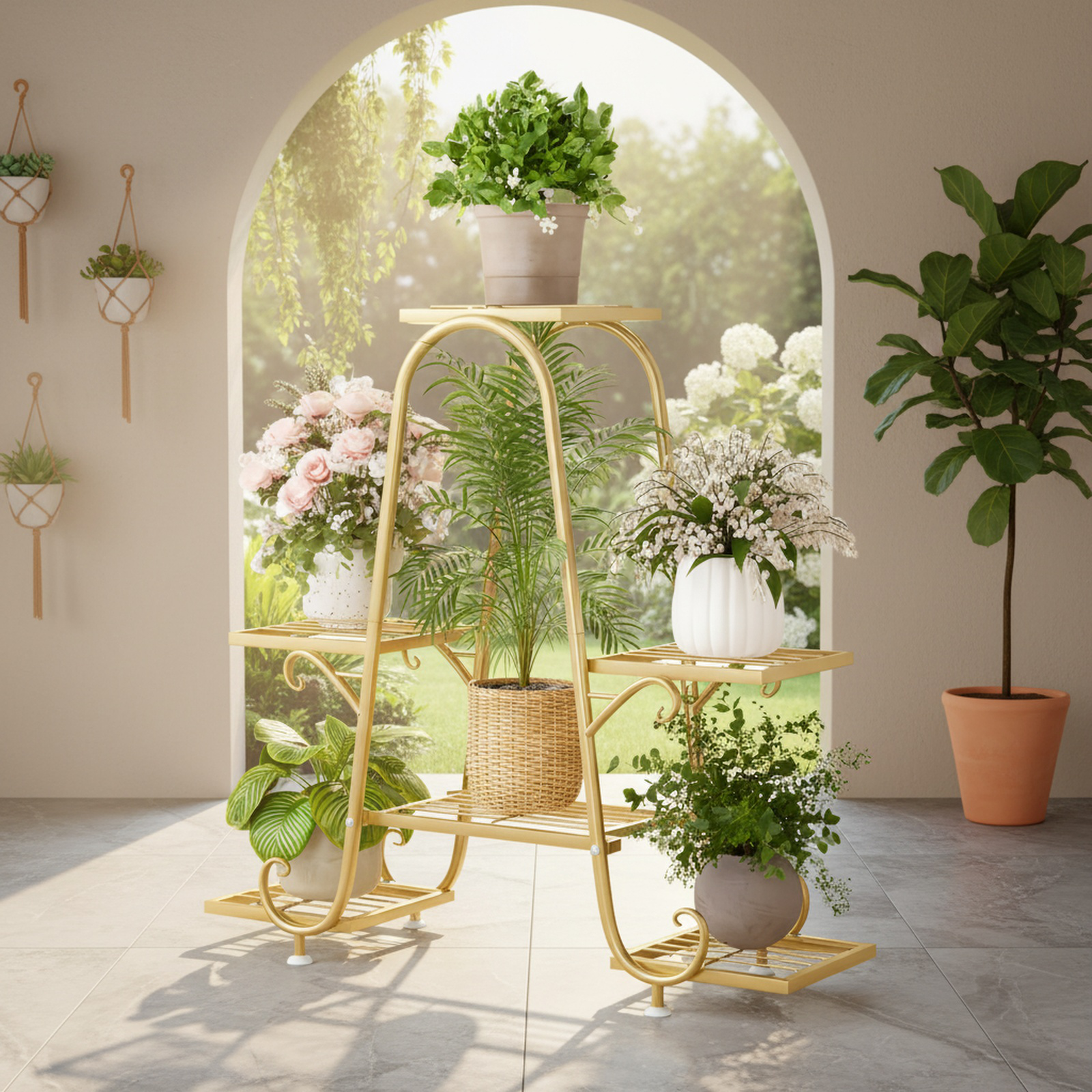 Bodenstehendes Gartenregal aus Schmiedeeisen, nordischer Stil, 50x80x25cm
