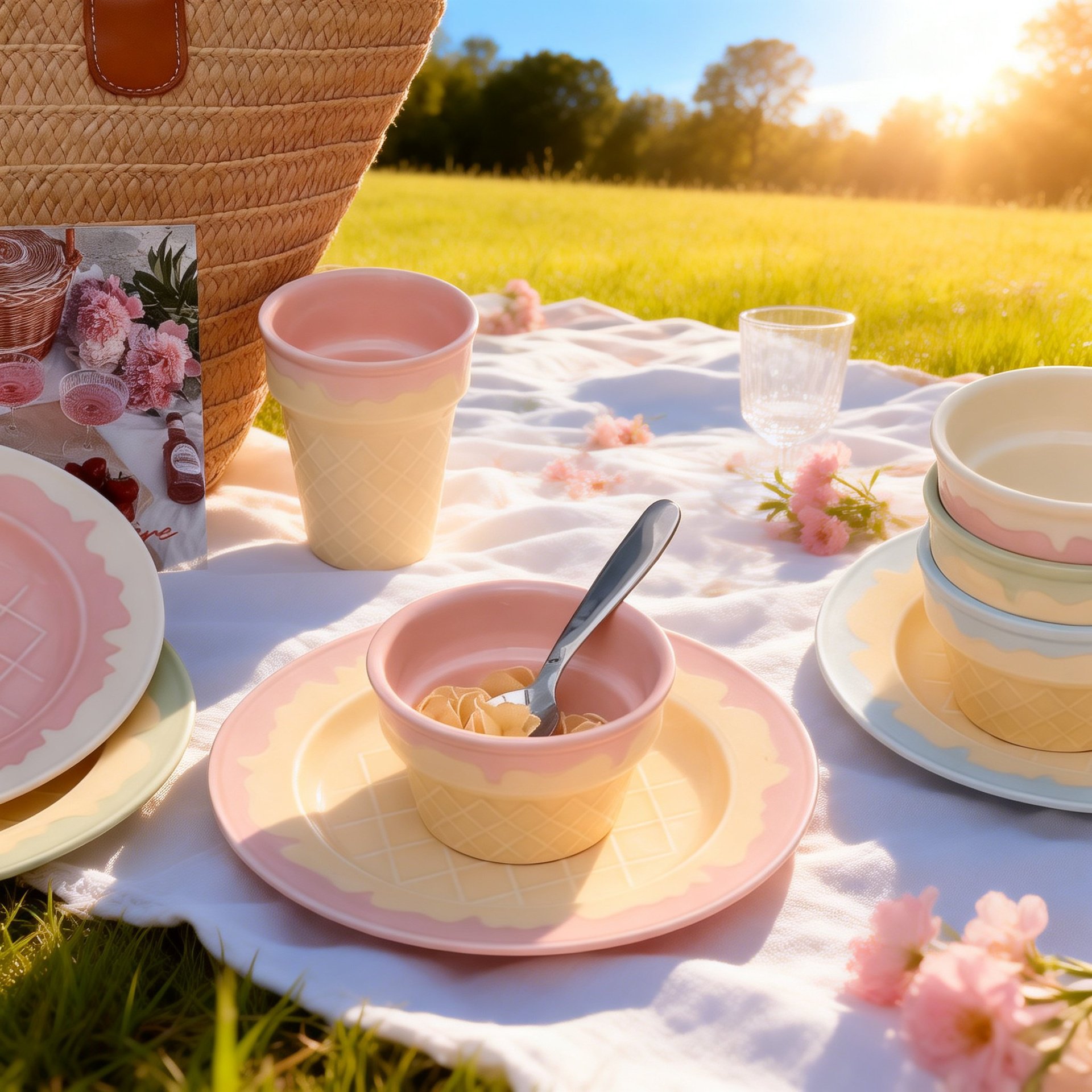 Juego de vajilla de cerámica con diseño de helado lindo