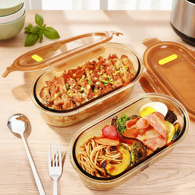 X23033101FA-[Must-have für den Fettabbau] Bernsteinfarbene, hochhitzebeständige Lunchbox mit hohem B