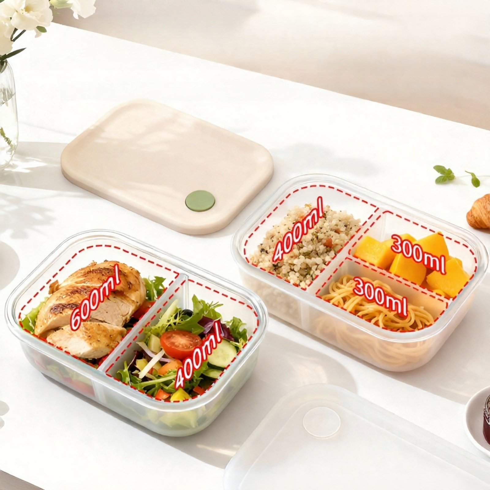 Silikon-Lunchbox mit mehreren Fächern, geeignet für heiße und kalte Speisen