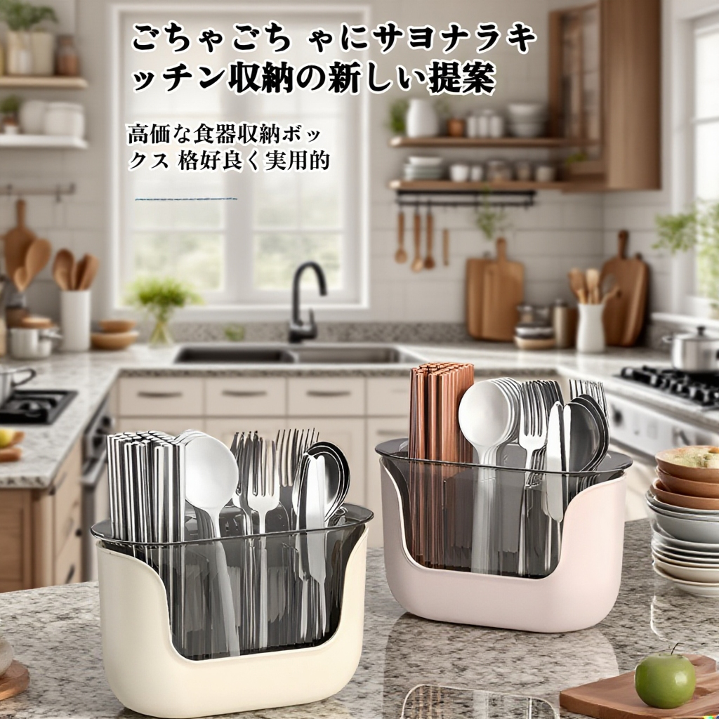 箸筒収納ボックス キッチンカウンター用 仕切り付き食器収納ラック