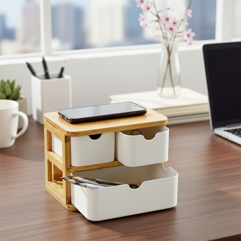 Bamboo Fiber Desktop Organizer Drawer