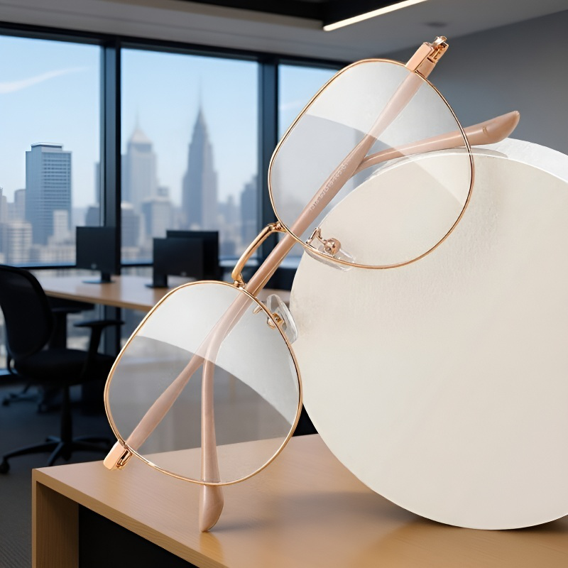 高精細不規則型老眼鏡 ローズゴールドメタルフレーム