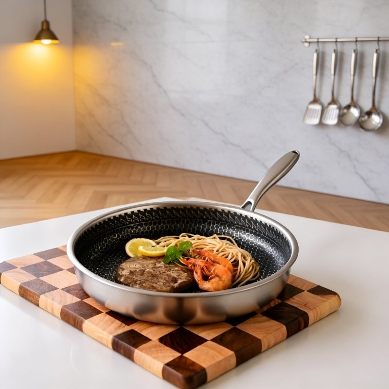 Sartén con estructura de panal para cocina saludable