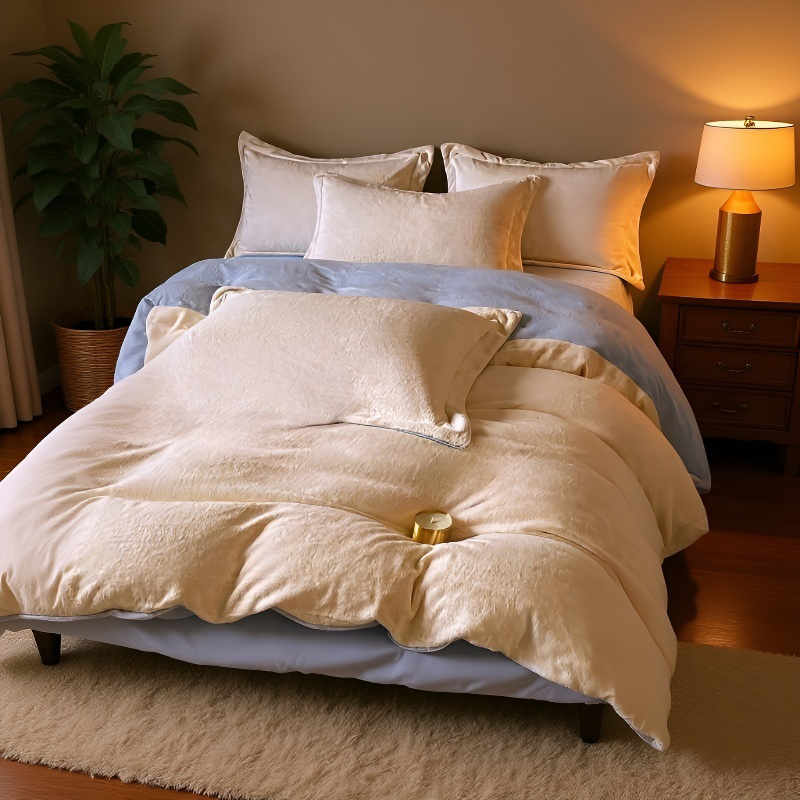 멜란지 4종 세트 겨울 침대 4종 세트 융털 이불 커버 플란넬 시트