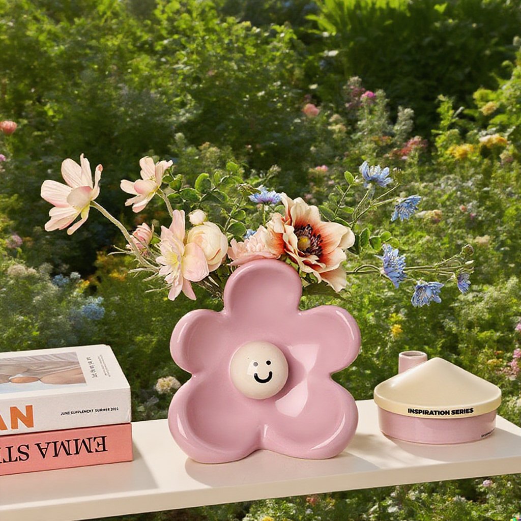 Keramická váza na květiny ve stylu roztomilého úsměvu, ozdoba do pokoje