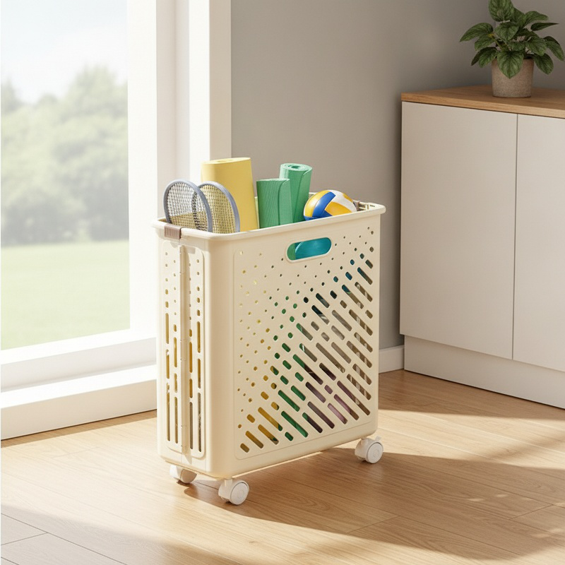Home Fitness Equipment Storage Frame with Wheels Movable Yoga Mat Tool Storage Basket