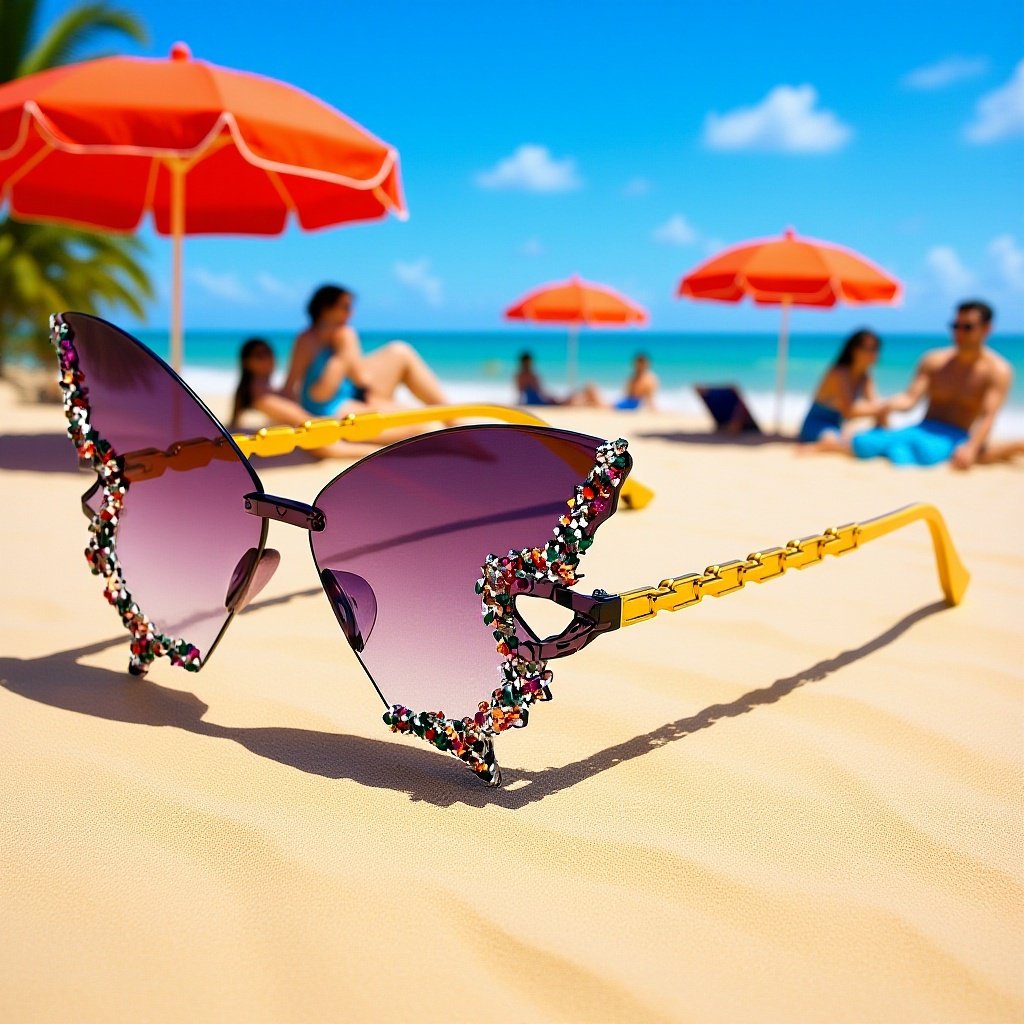 Gafas de sol sin marco con forma de mariposa y diamantes incrustados