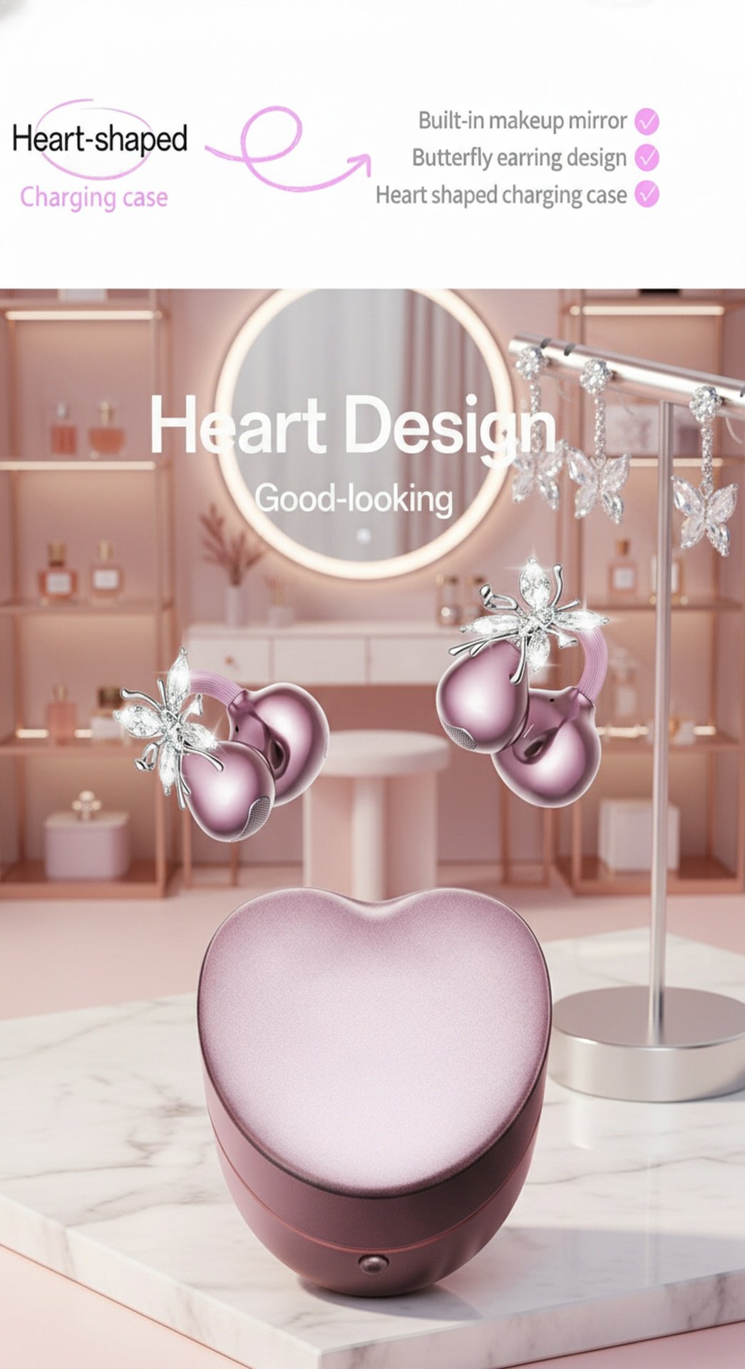Stylish audio jewelry Butterfly Mirror Bluetooth earrings