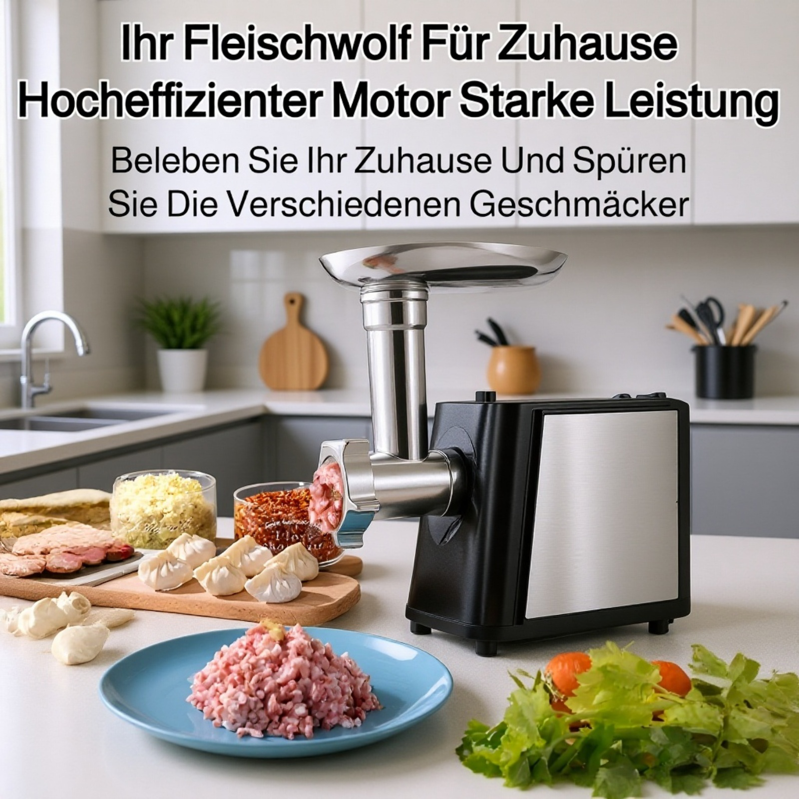 Vollautomatischer elektrischer Fleischwolf aus Edelstahl mit Wurstfüller