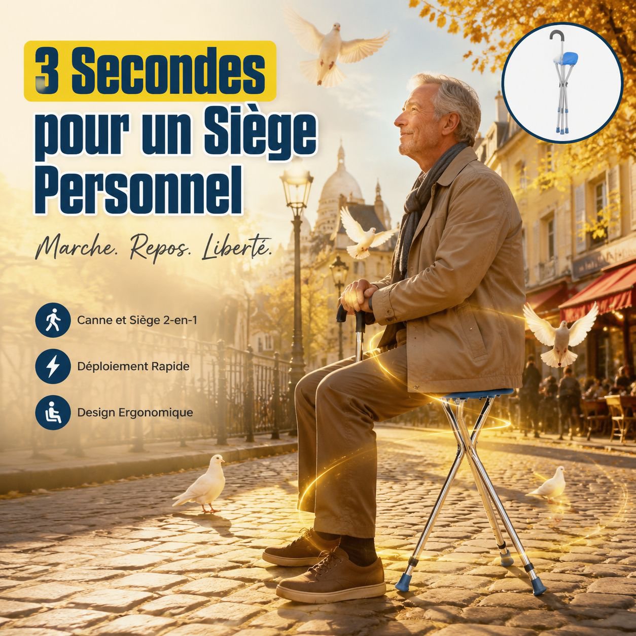 Tabouret Canne Pliable Triangulaire Renforcé