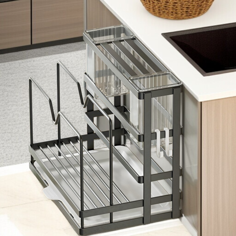 Countertop rack for storing kitchen tools and towels