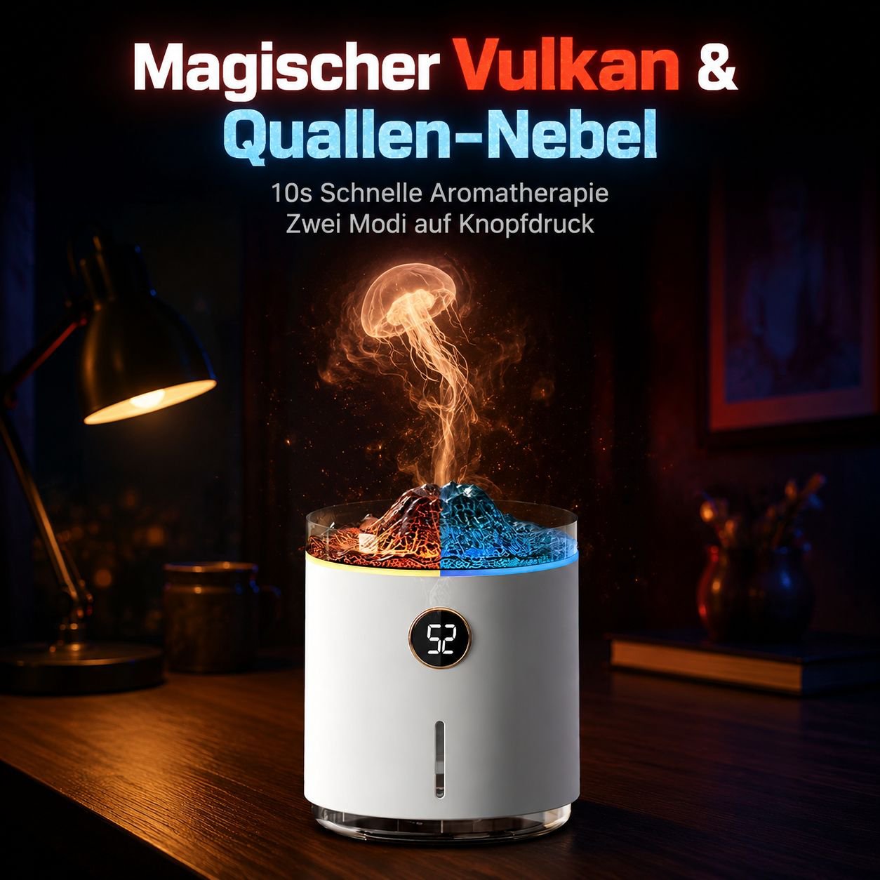 350ml Quallenform Bicolor Vulkanflamme Aroma Luftbefeuchter Ätherisches Öl Diffusor für Zuhause