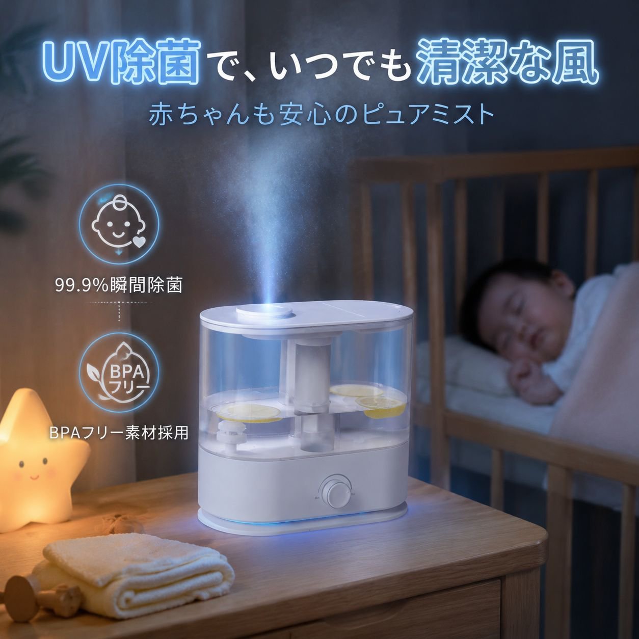 子供部屋用空気清浄アロマ加湿器