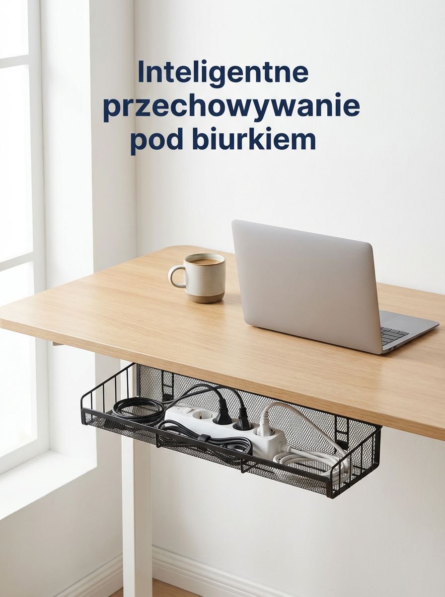 Półka do kabli z przewodami w biurze