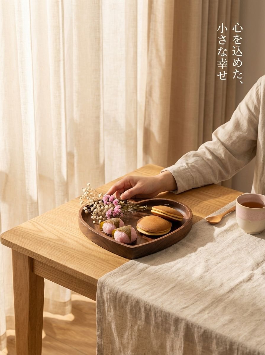 おしゃれな木製トレイにキャンディを並べた様子