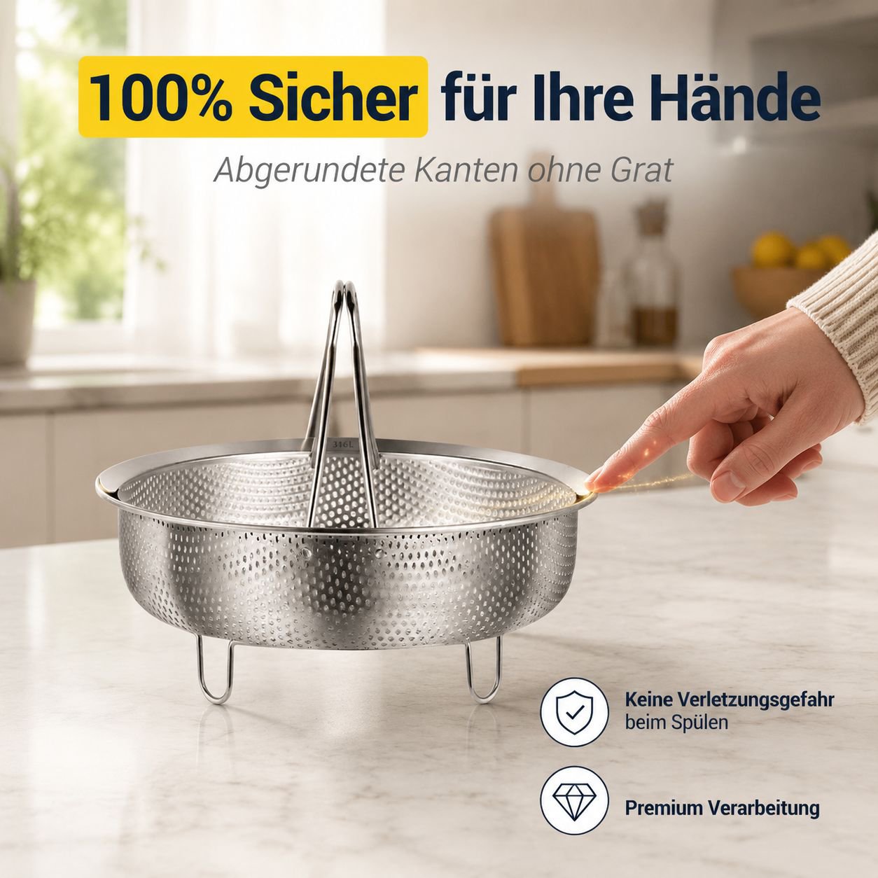 Gemüse- und Obstwaschkorb, Dämpfkorb aus Edelstahl
