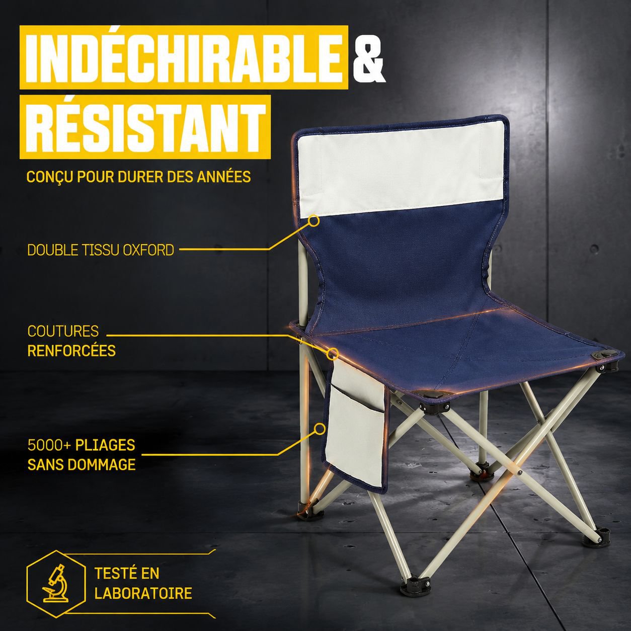 Chaise de pêche pliante extérieure avec dossier portable