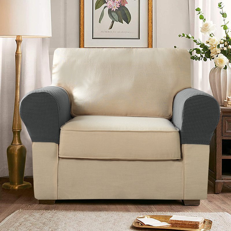 Plaid Fabric Sofa Armrest Protector Stretch Cover for All Seasons