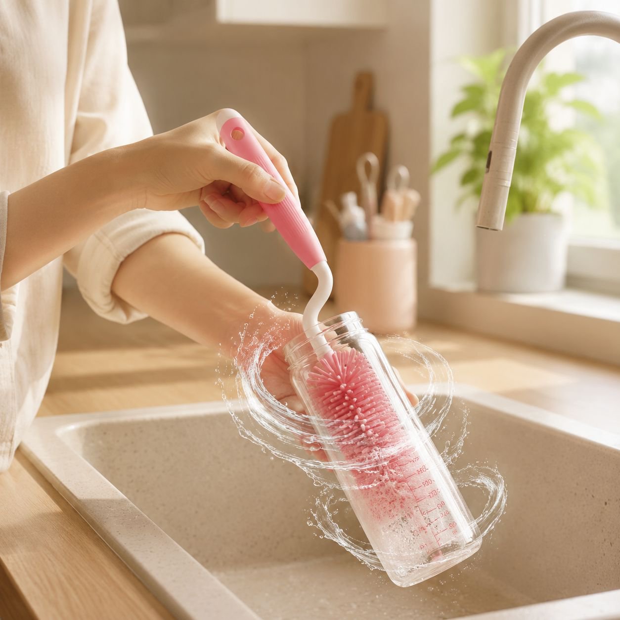 Brosse en silicone souple pour bouteilles
