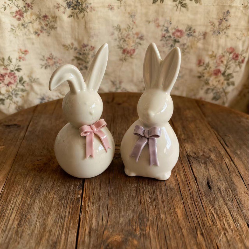 Adornos de conejos de cerámica