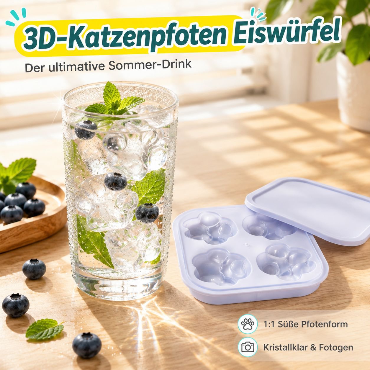 Sommerliche Haushalts-Eiswürfelform im Cartoon-Katzenpfoten-Design mit Deckel