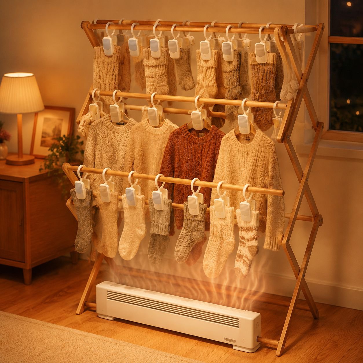 Clothespin hanging clothes on a line