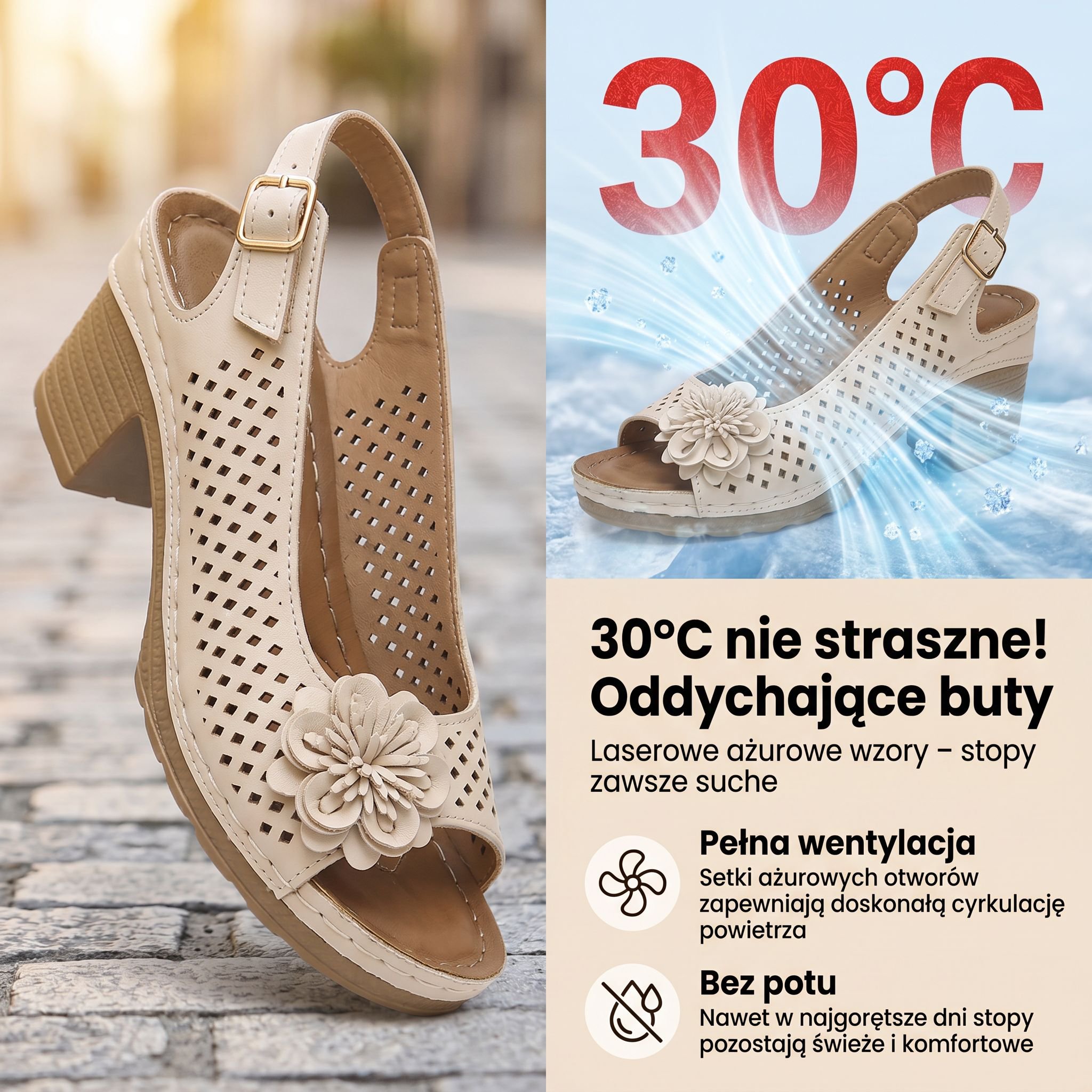 Kwiatowe sandały na wysokim obcasie (damskie)