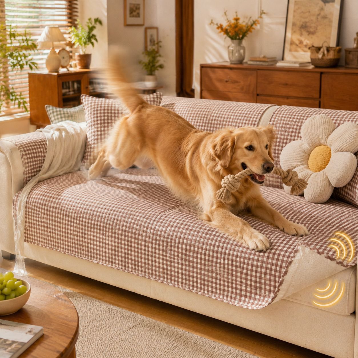 Bubble checkered quilted sofa cushion cream style sofa cushion