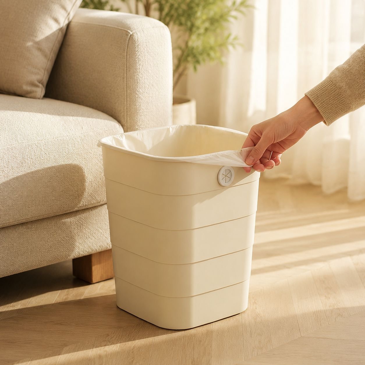 Premium Cream Style Large Capacity Household Trash Can