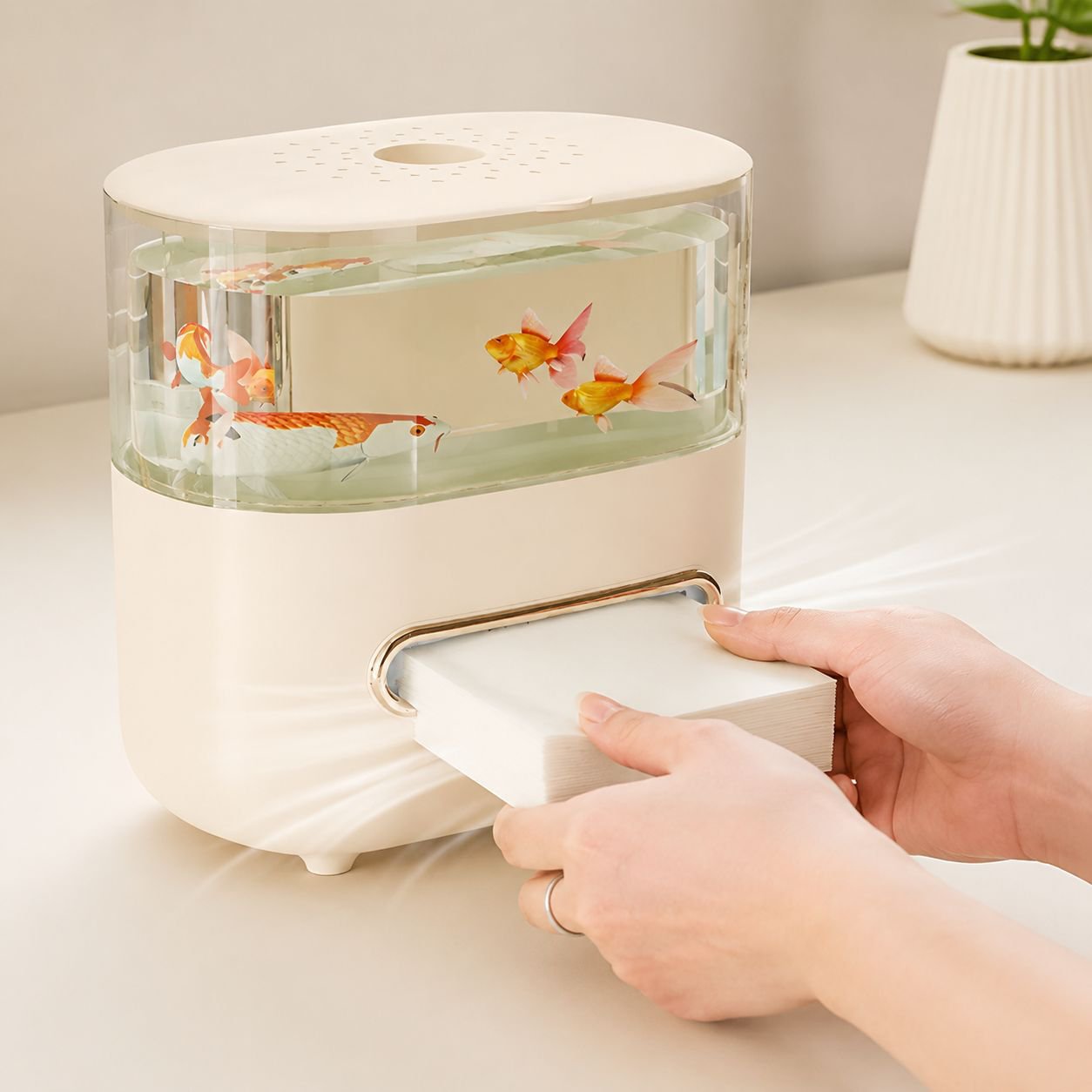 Spacious tissue box for fish tank maintenance