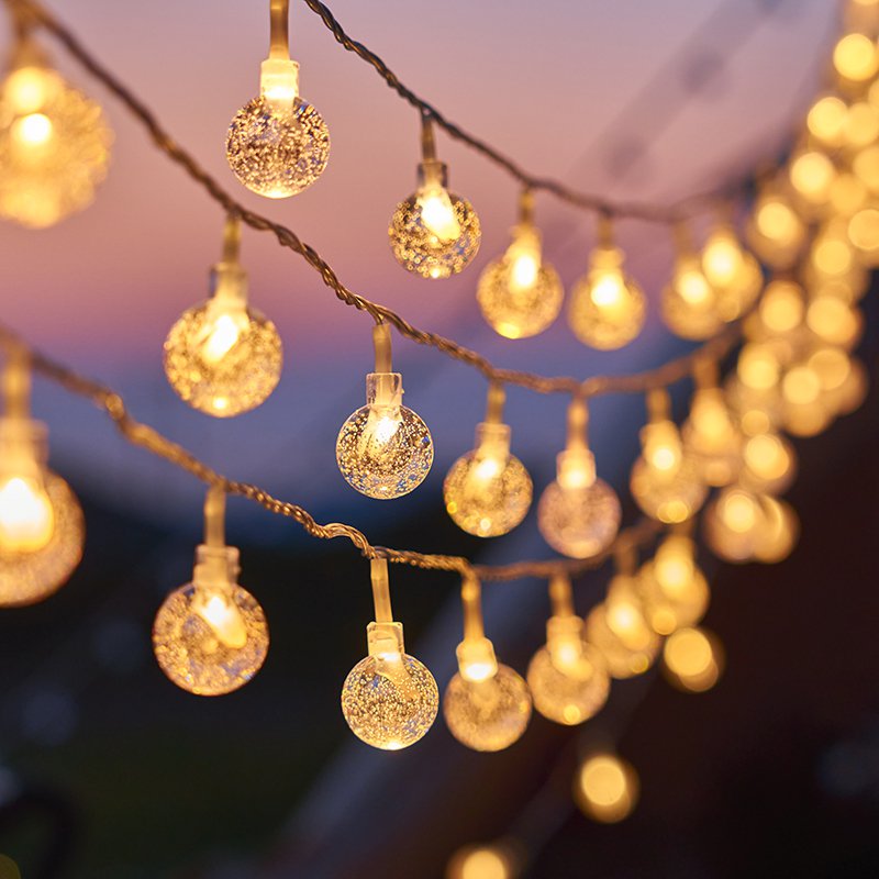Outdoor Crystal Globe LED String Lights, Solar Christmas Patio Decor Lights