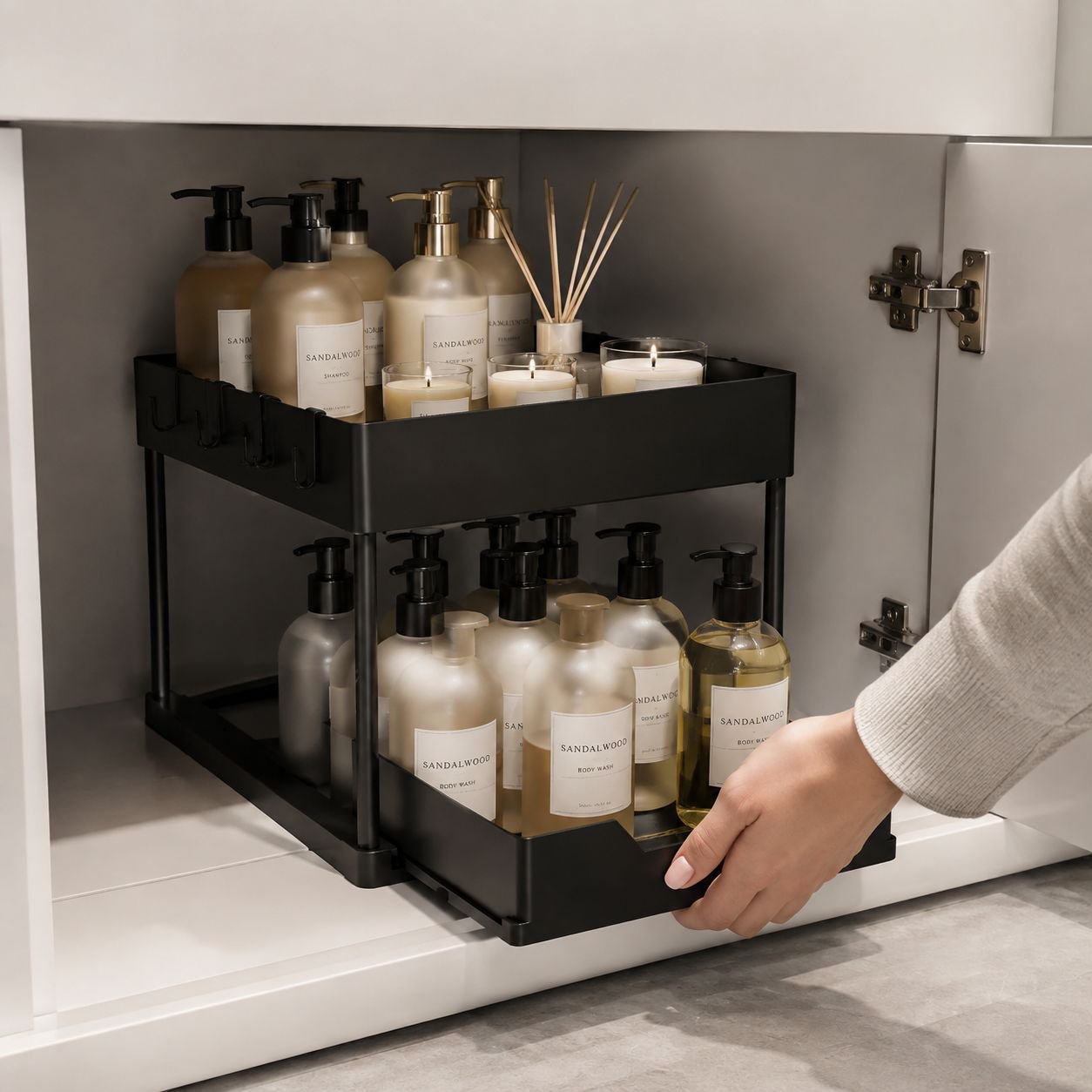 1pc Under Sink Organizer, 2 Tier Sliding Cabinet Basket Storage Drawers, Under Sink Organizer And St